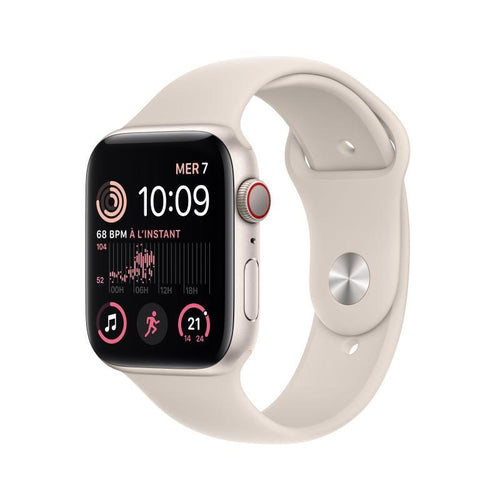 Apple Watch SE 2 (2022) in Starlight, angled view